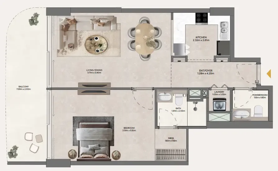 1 bedroom floor plan