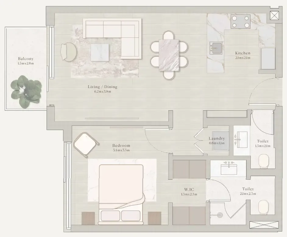 1 bedroom floor plan