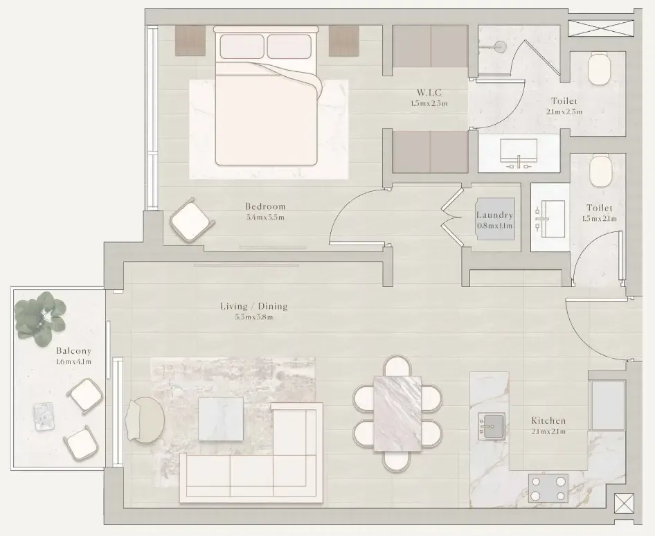 1 bed