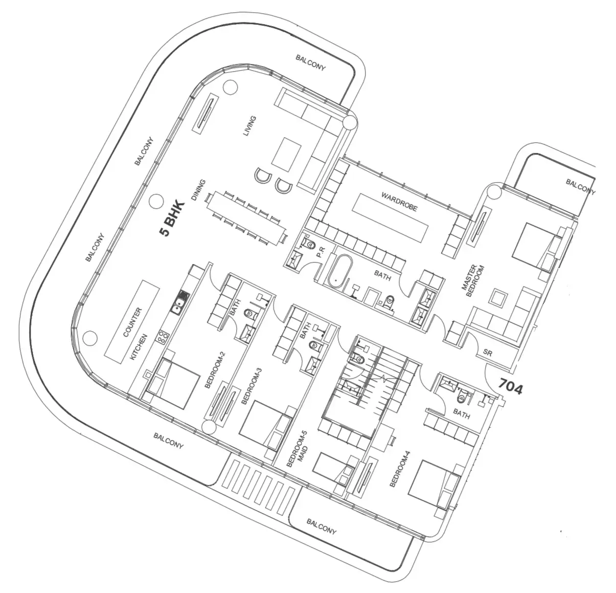 5 bedrooms floor plan