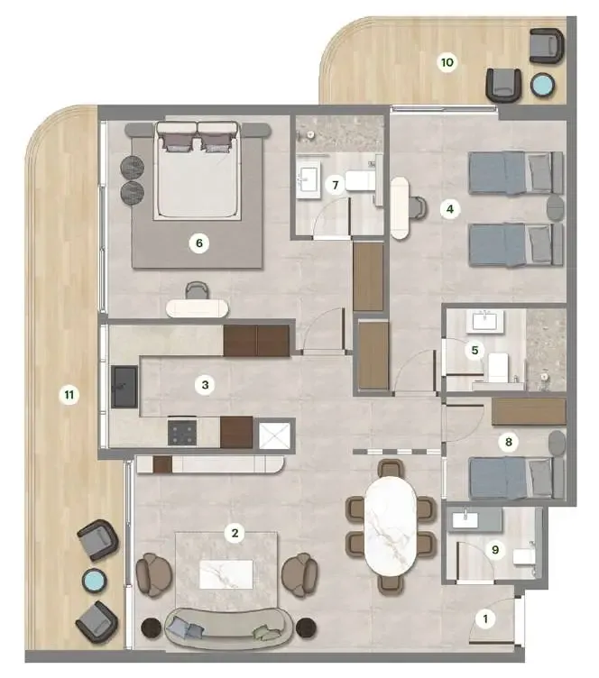 2 bedrooms floor plan
