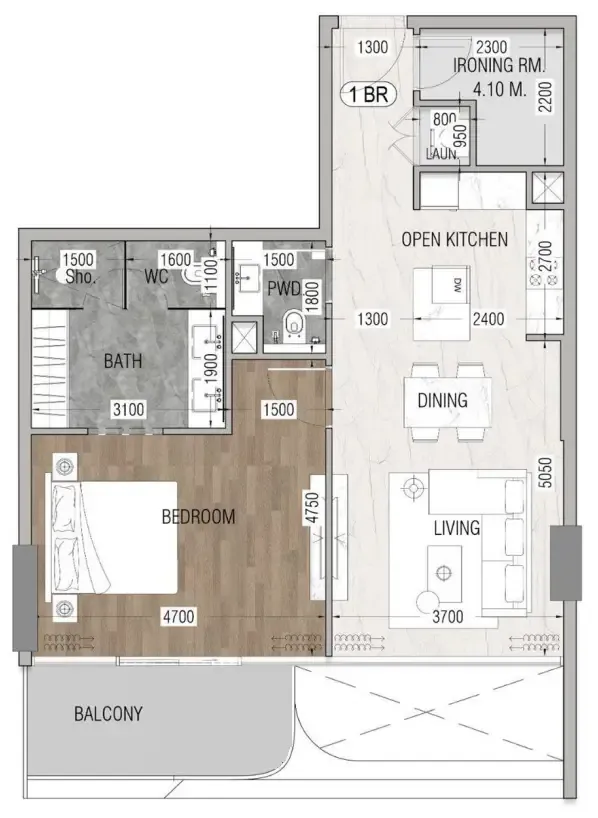 1 bedroom floor plan