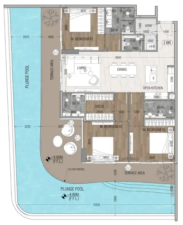 3 bedrooms floor plan