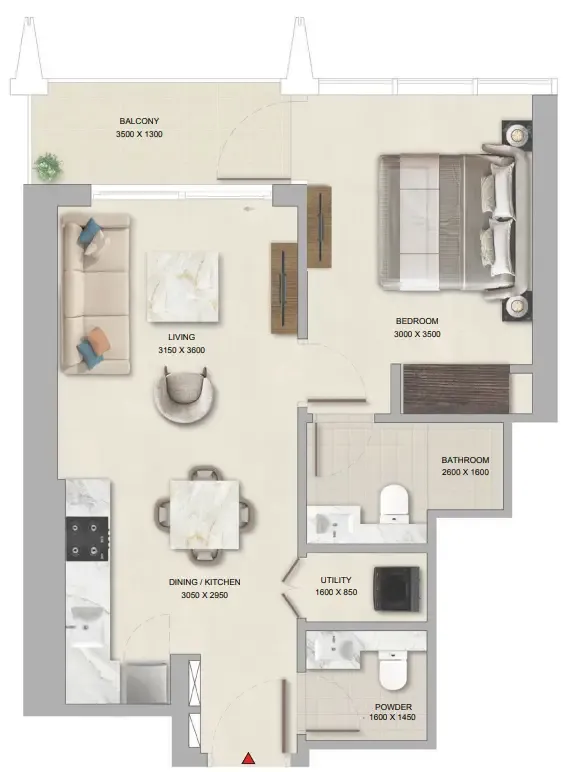 1 bedroom floor plan