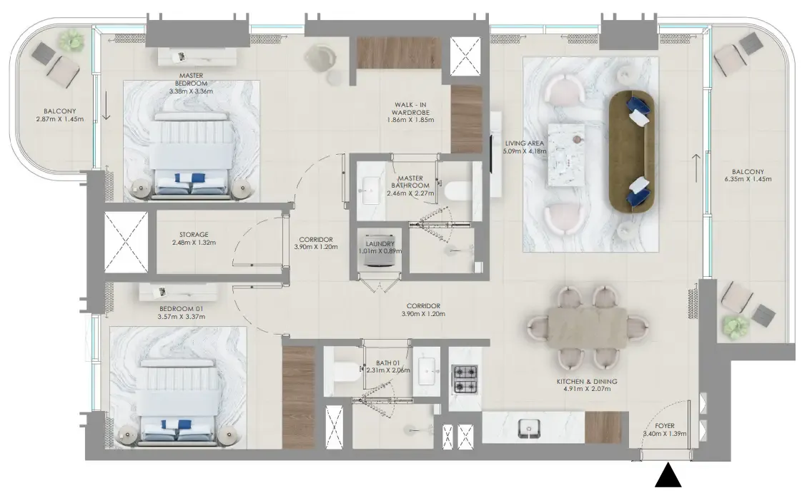 2 bedrooms floor plan