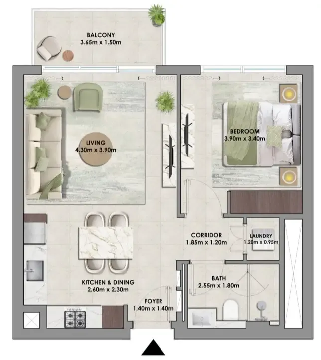 1 bedroom floor plan