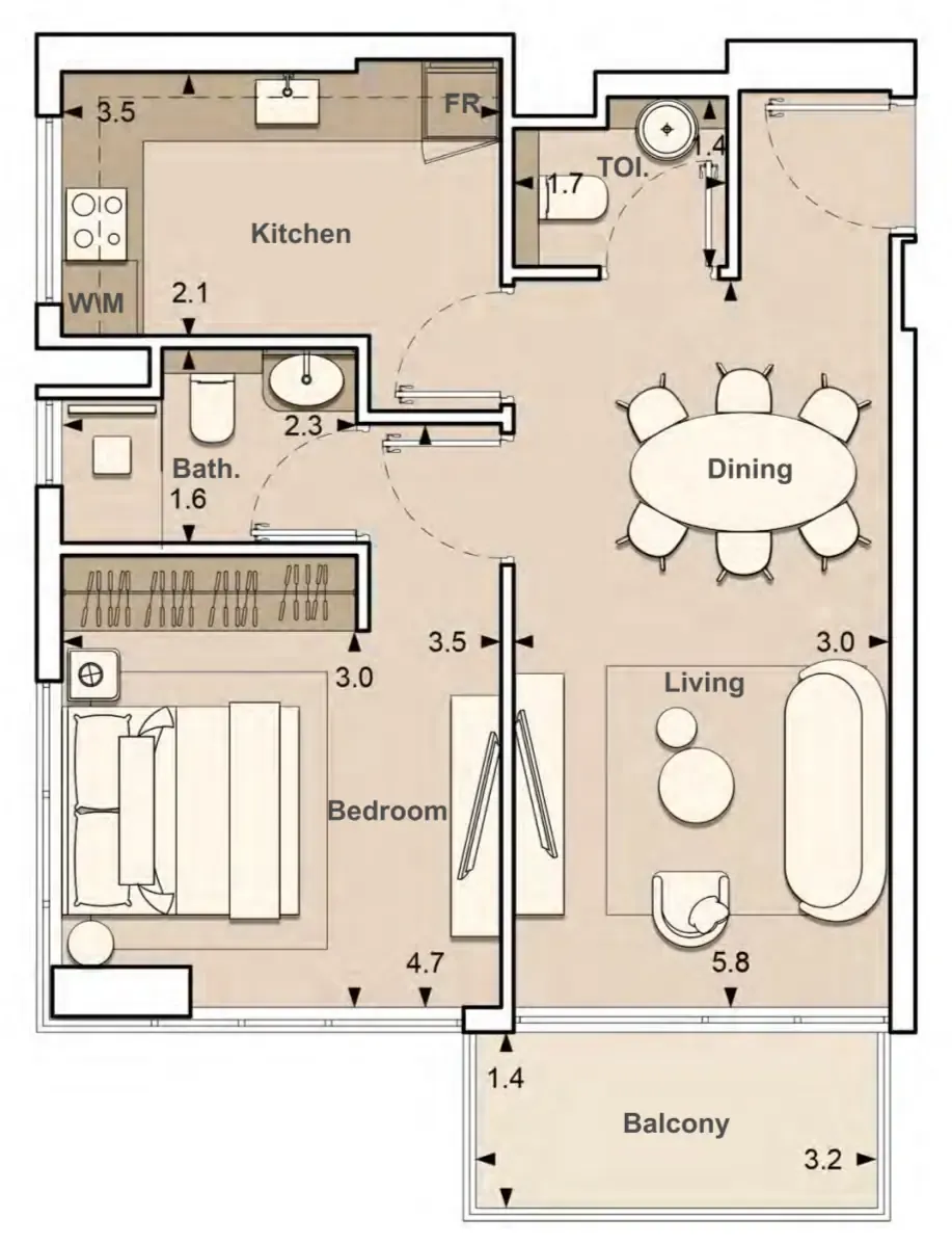 S and S Lume Residences 1BR floor plan