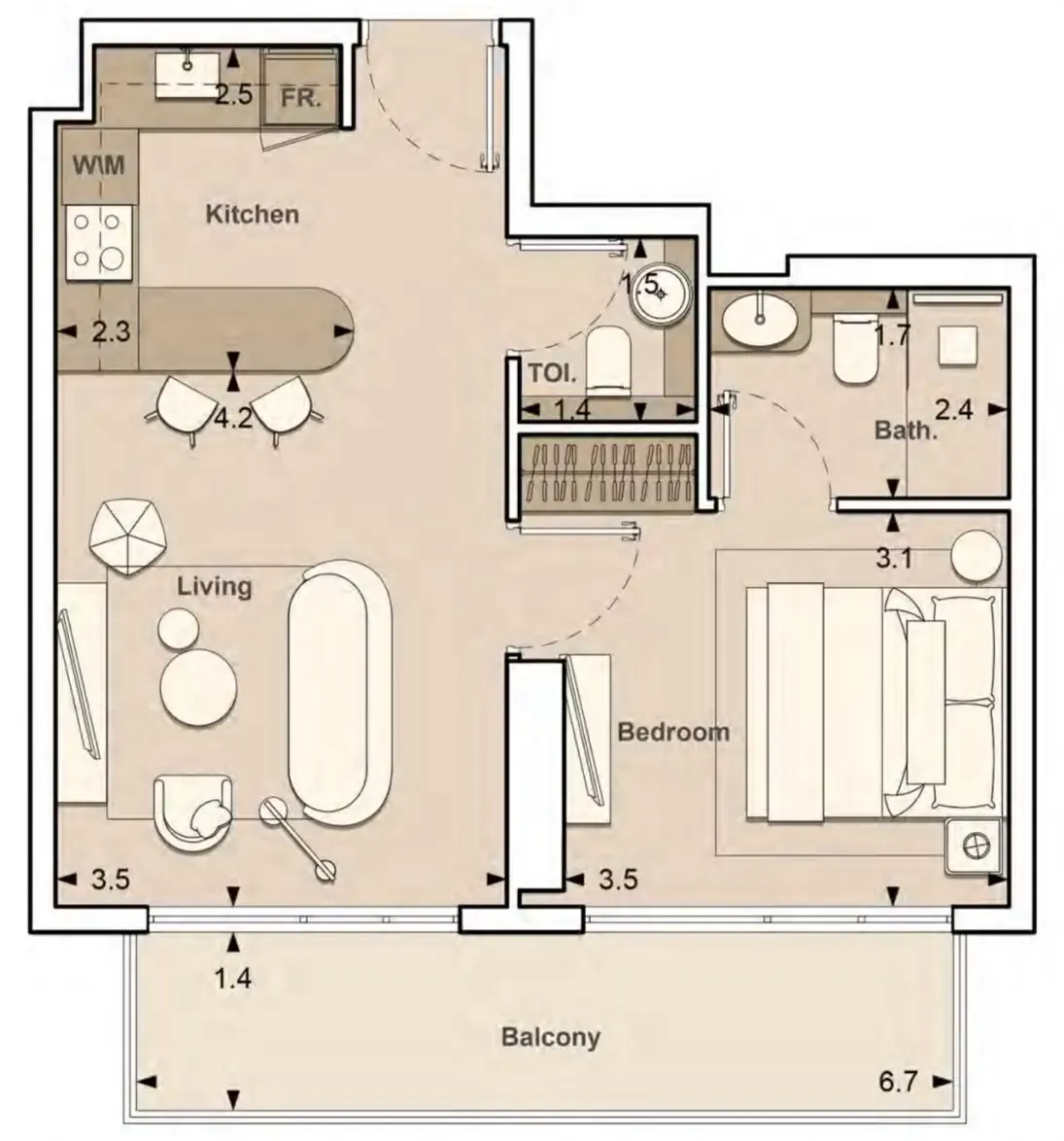 S and S Lume Residences 1BR floor plan