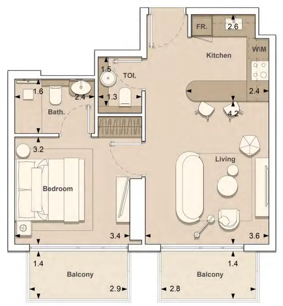 S and S Lume Residences 1BR floor plan