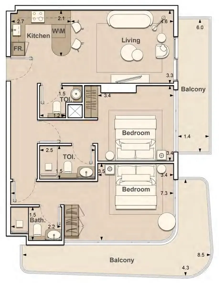 S and S Lume Residences 2BR floor plan