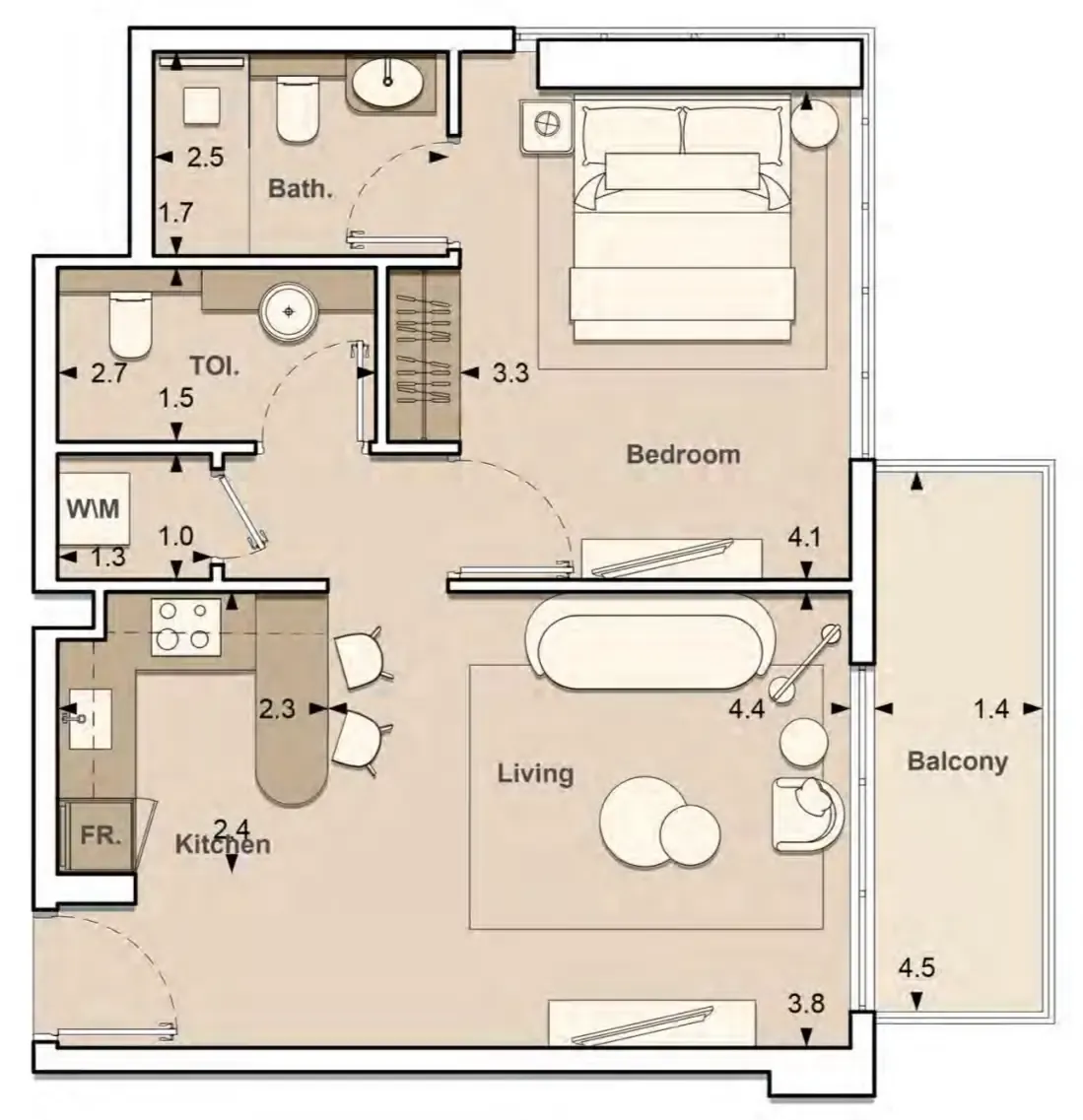 S and S Lume Residences 1BR floor plan