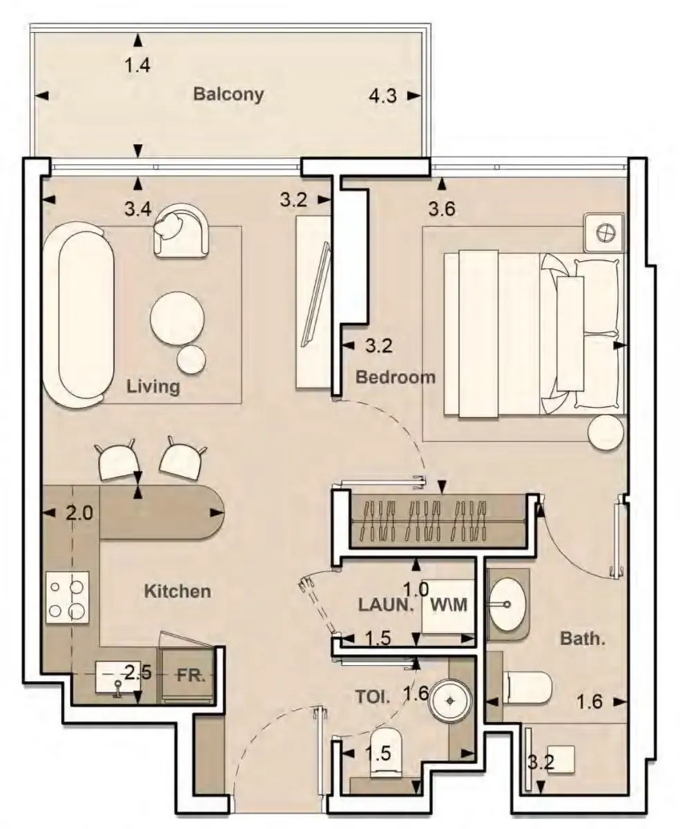 S and S Lume Residences 1BR floor plan