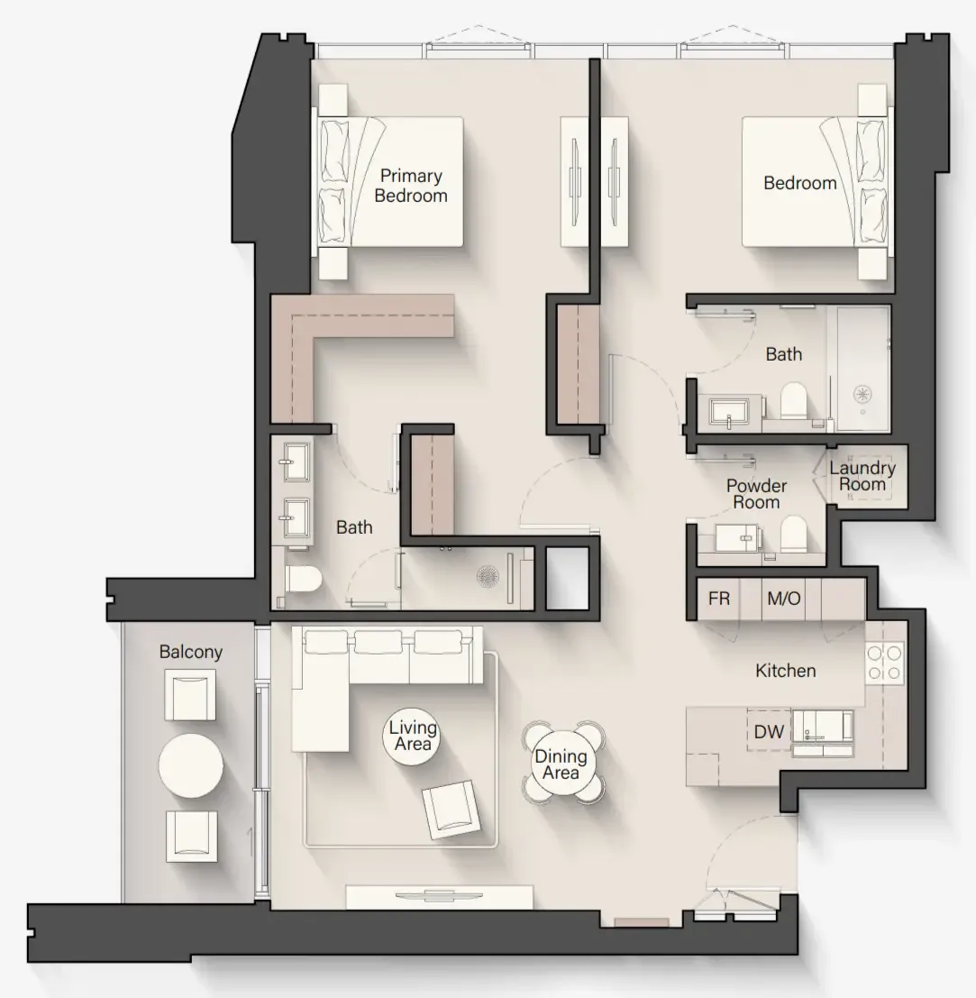 2 bedrooms floor plan