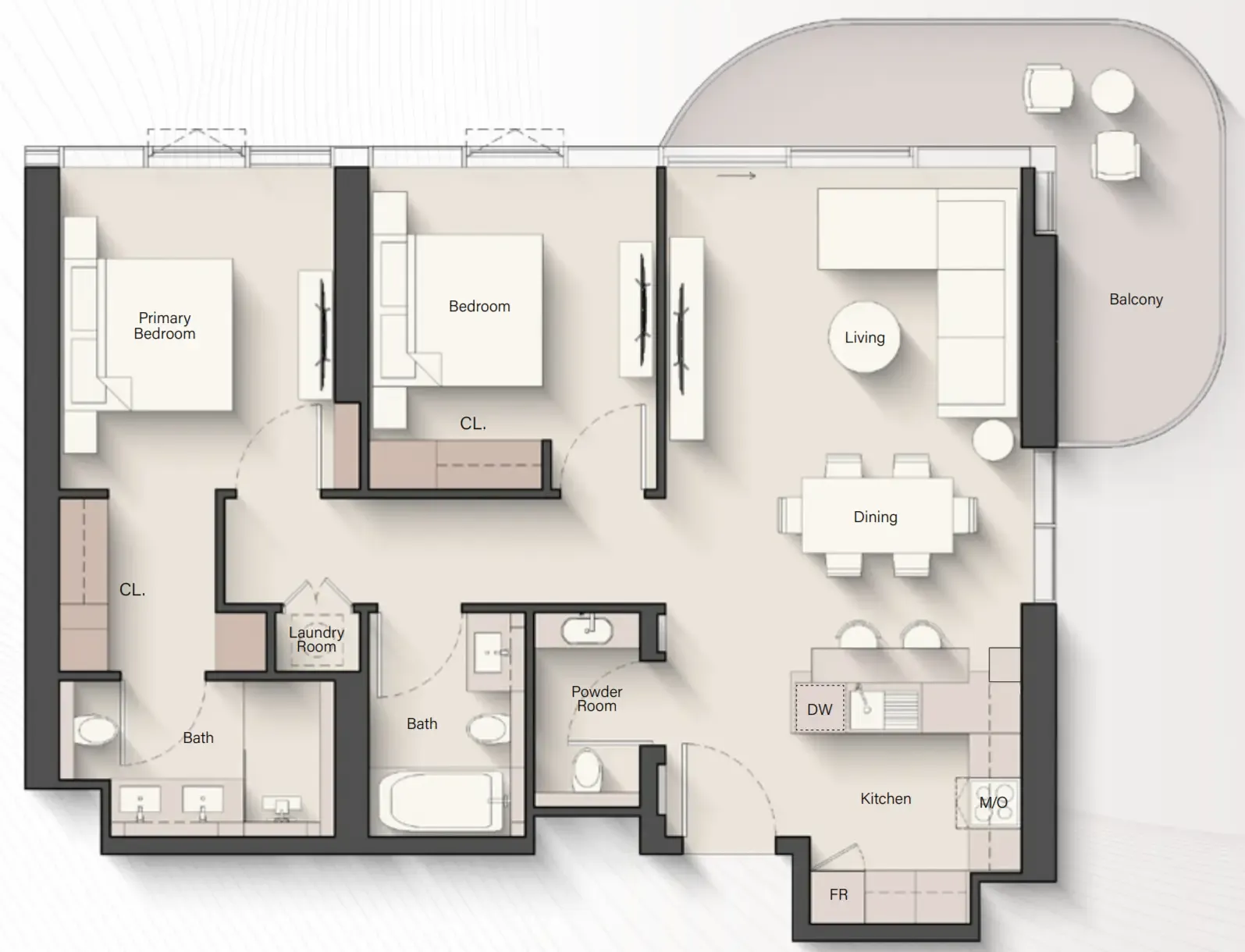 2 bedrooms floor plan
