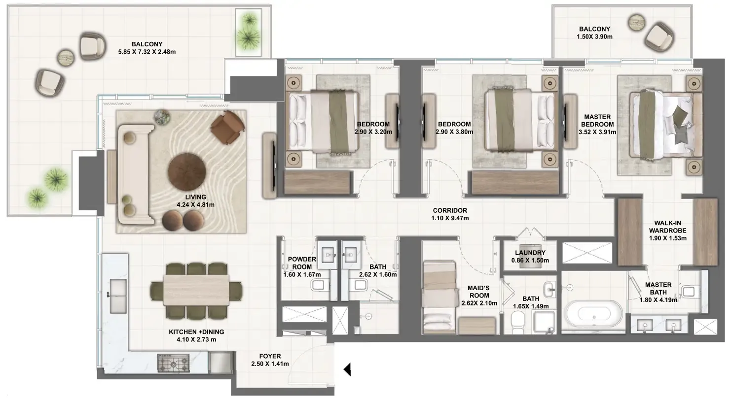 3 bedrooms floor plan