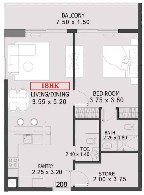 1 bedroom floor plan