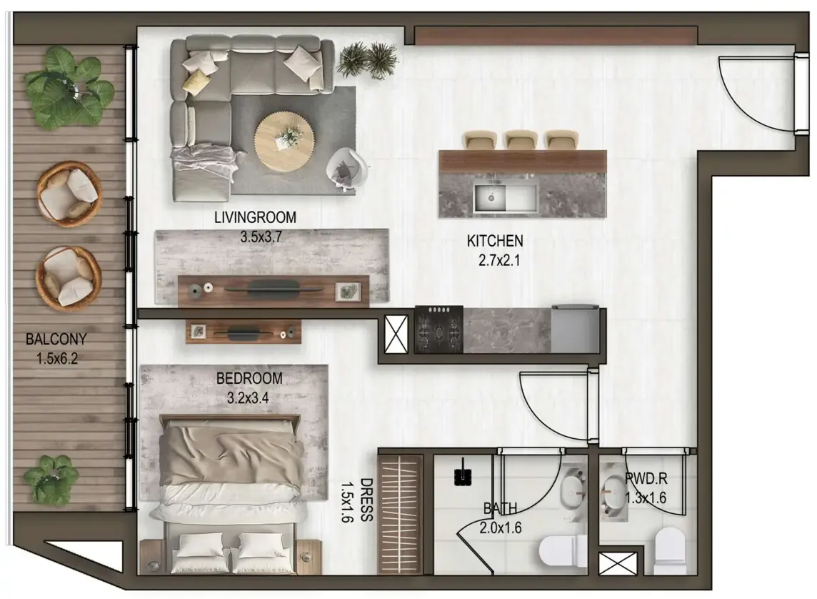 1 bedroom floor plan