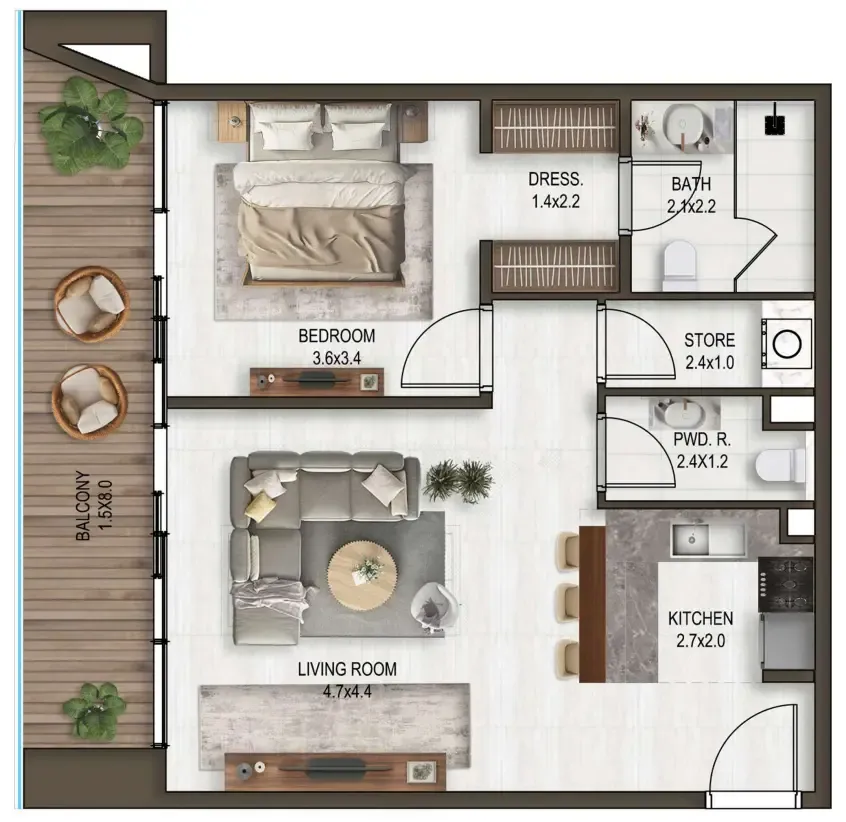 1 bed