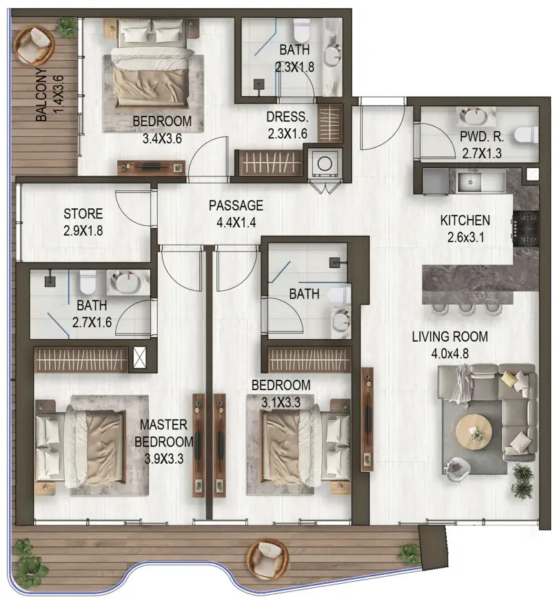 3 bedrooms floor plan