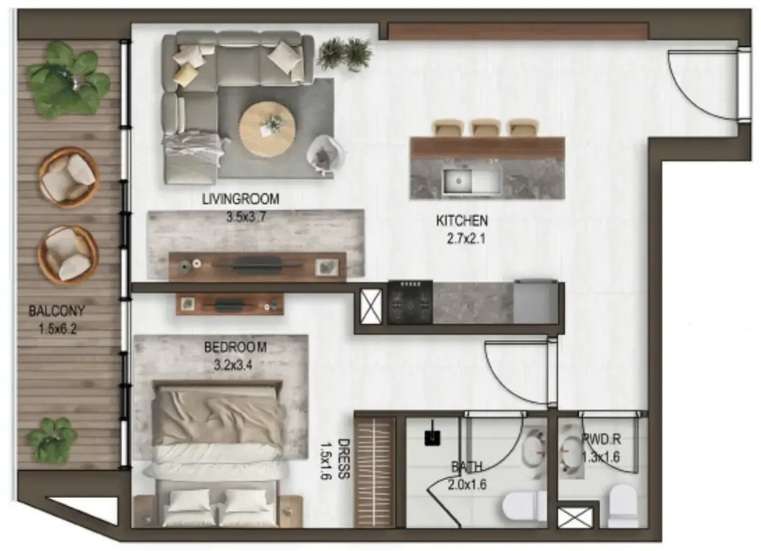 1 bed