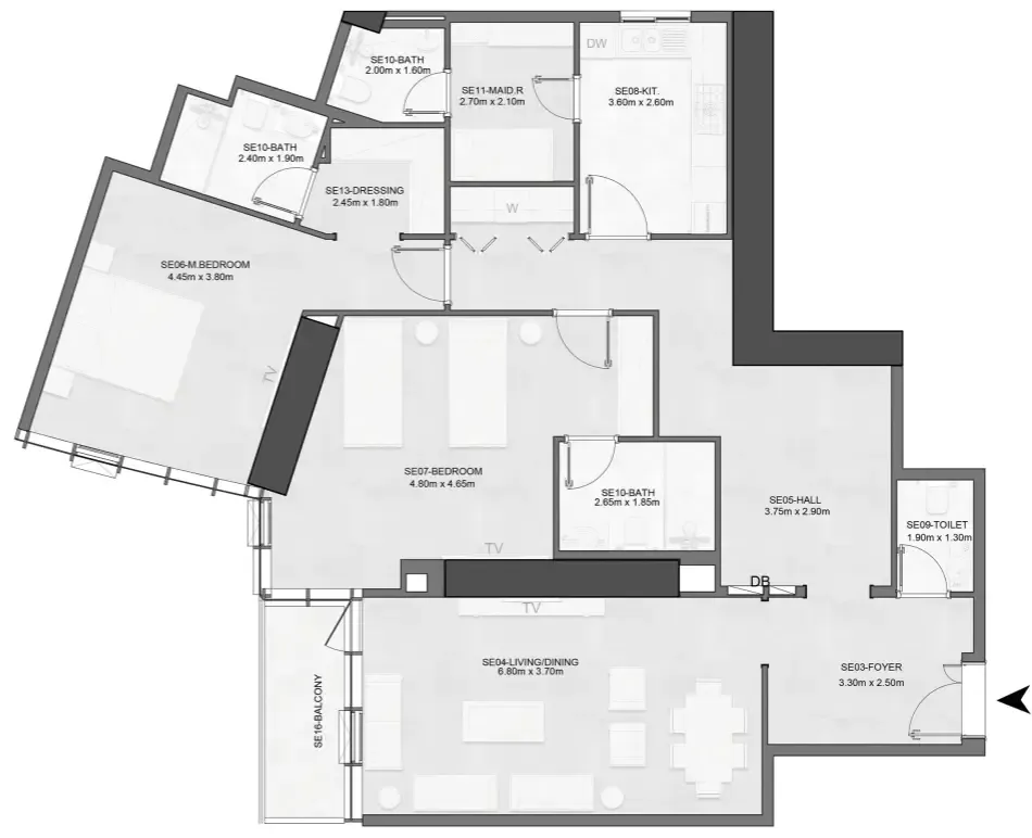 2 bedrooms floor plan