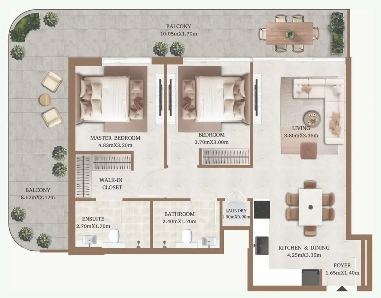 2 bedrooms floor plan