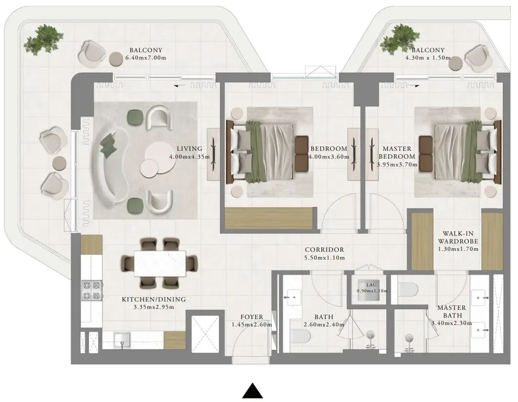 2 bedrooms floor plan