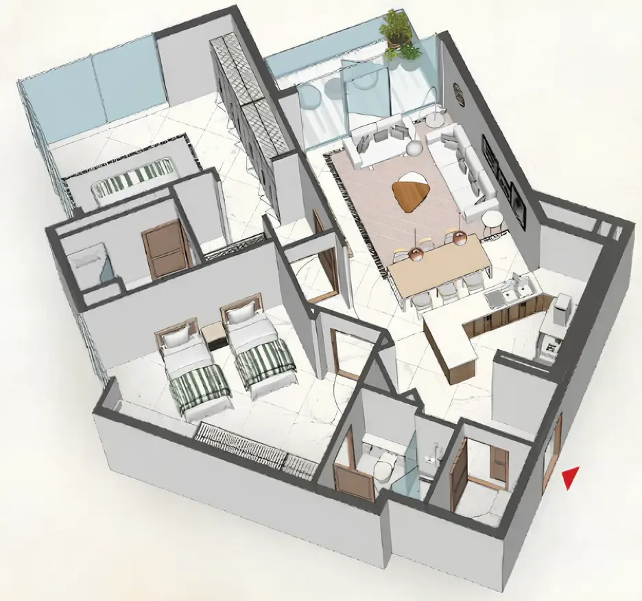 2 bedrooms floor plan