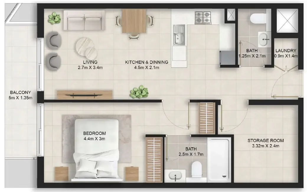1 bedroom floor plan
