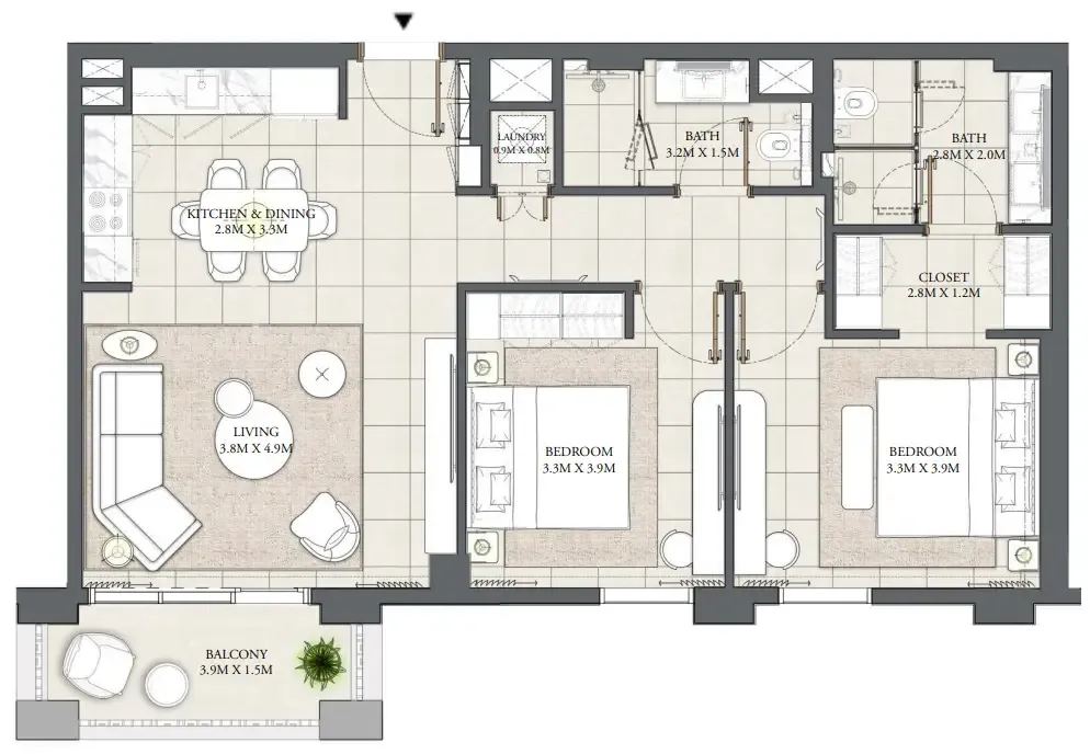 2 bedrooms floor plan