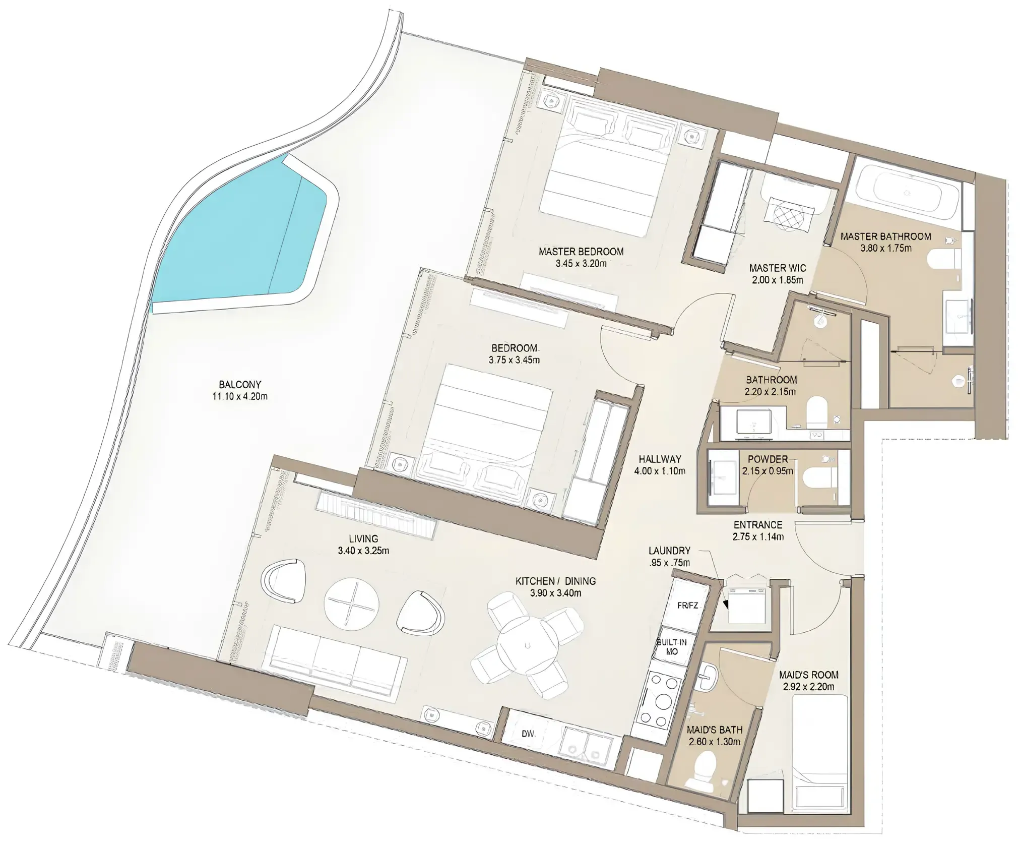 One Development Laguna Residence 2BR floor plan