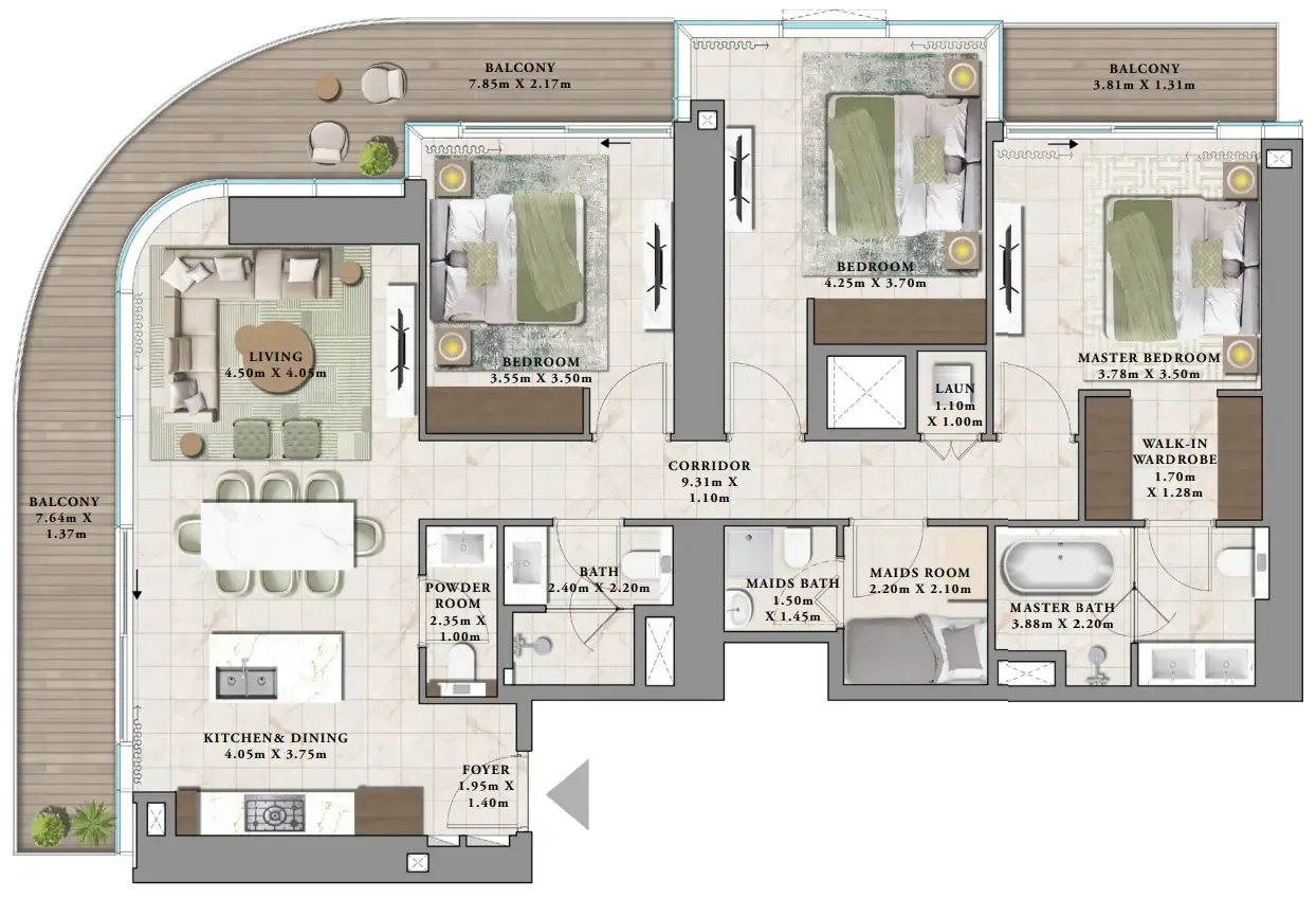3 bedrooms floor plan