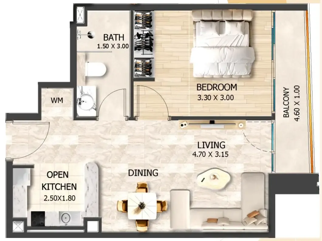 1 bedroom floor plan