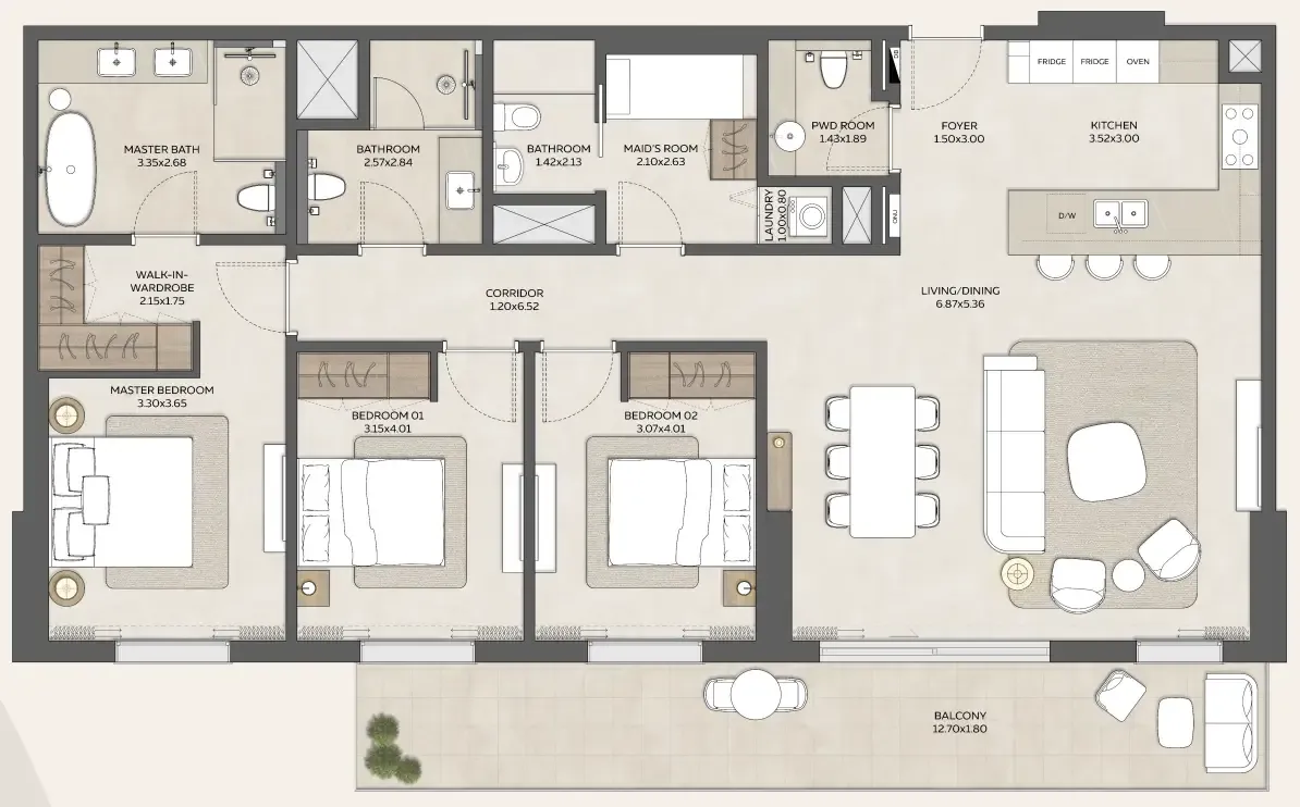 3 bedrooms floor plan