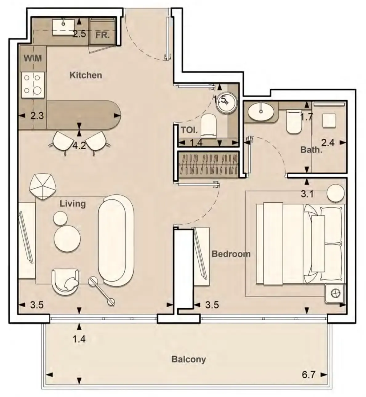 S and S Lume Residences 1BR floor plan
