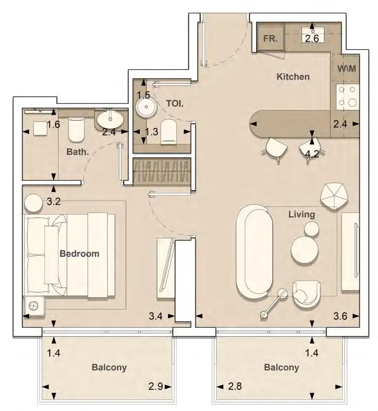 S and S Lume Residences 1BR floor plan