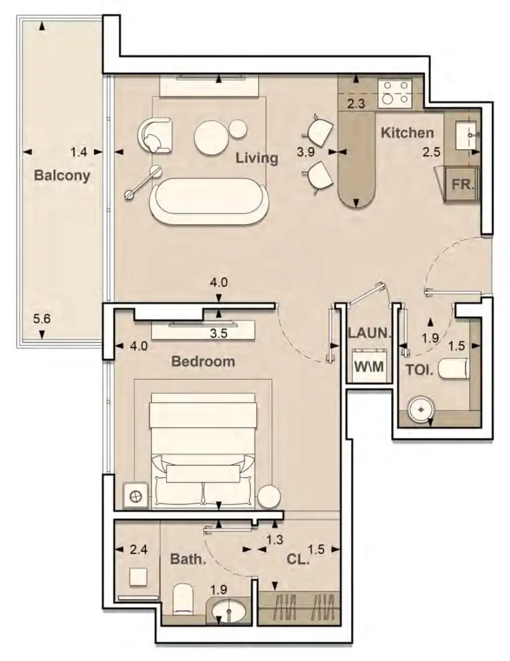 S and S Lume Residences 1BR floor plan