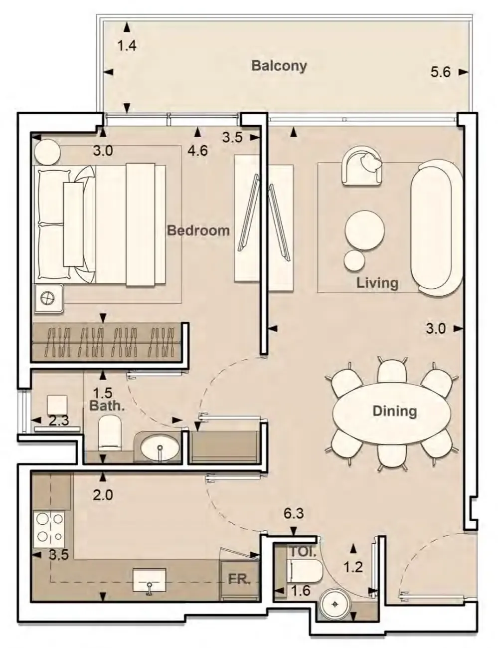 S and S Lume Residences 1BR floor plan
