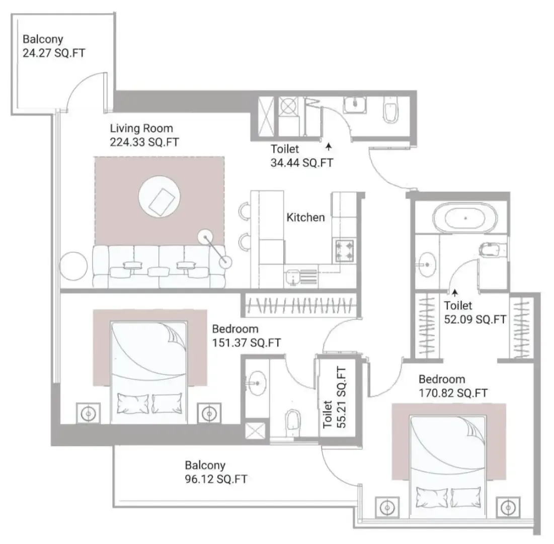 2 bed