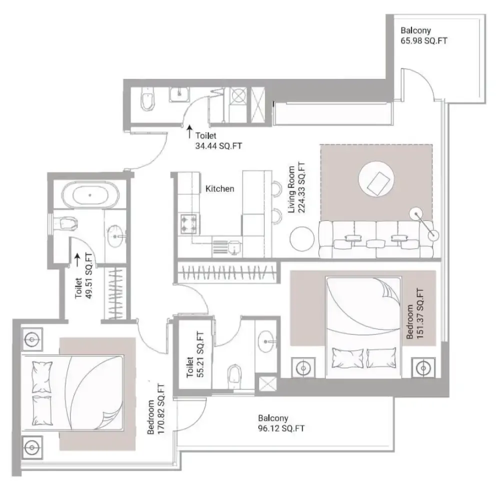 2 bed
