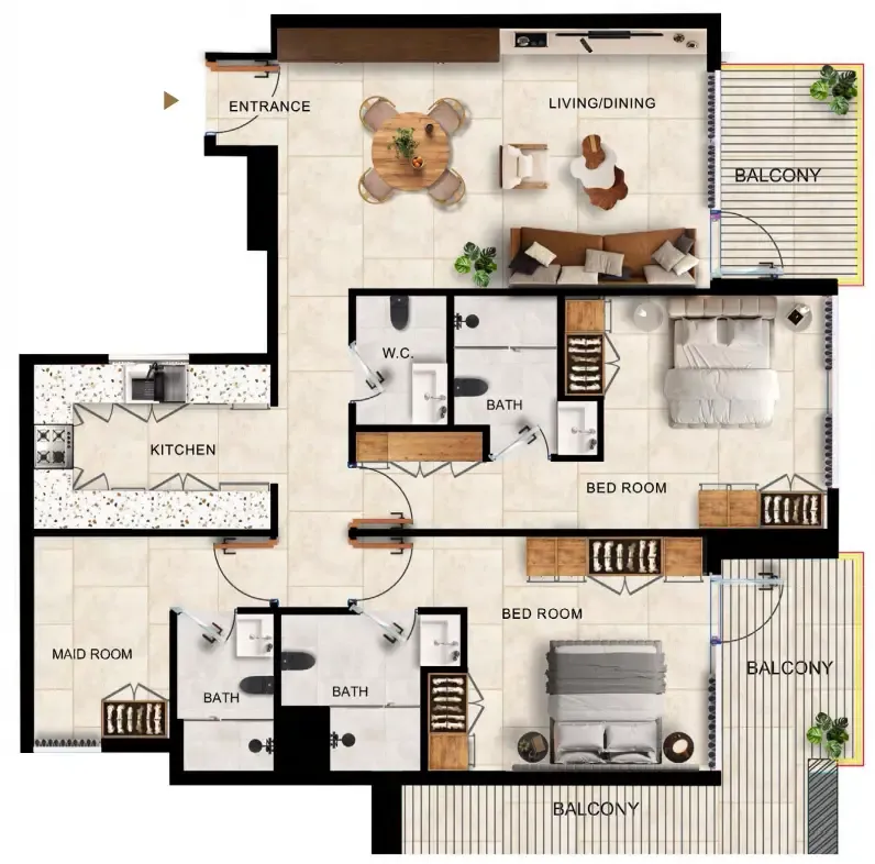 2 bedrooms floor plan