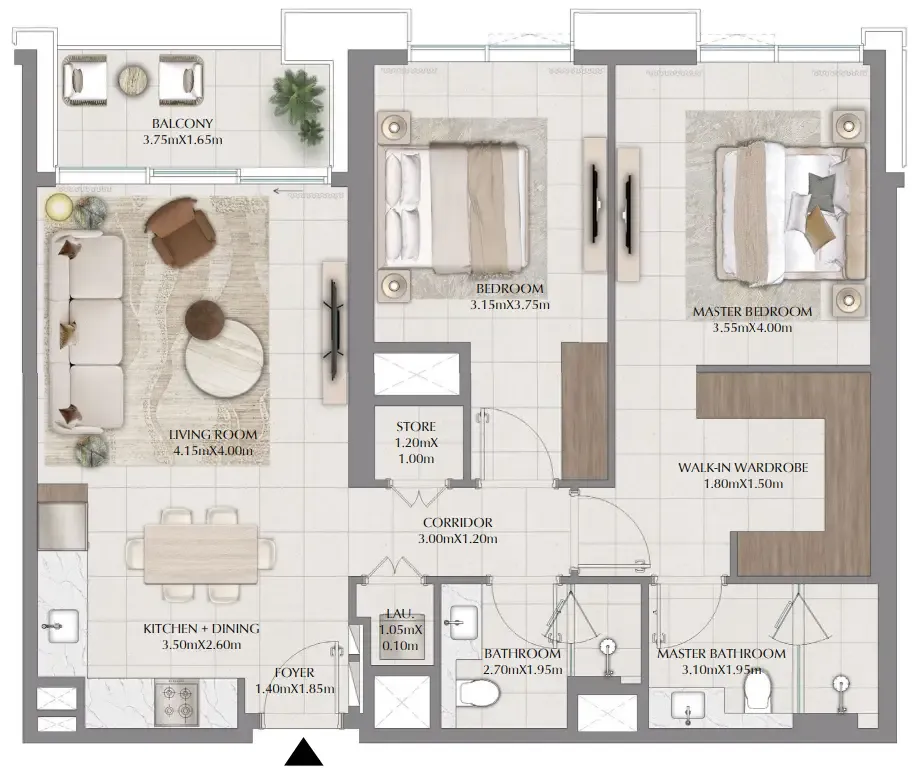2 bedrooms floor plan