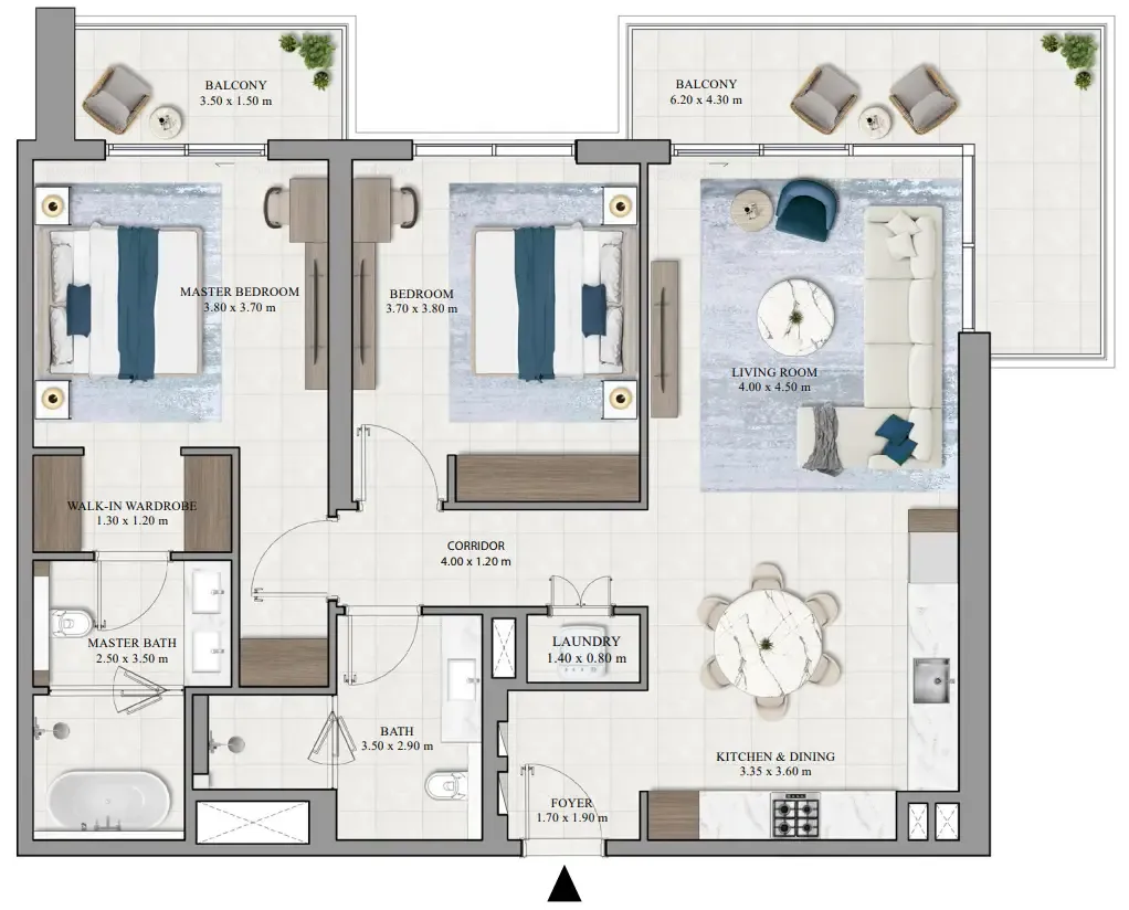 2 bedrooms floor plan
