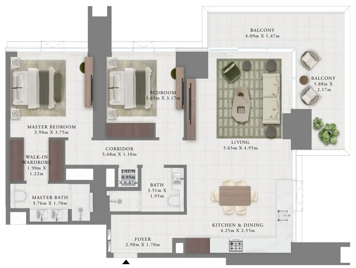 2 bedrooms floor plan