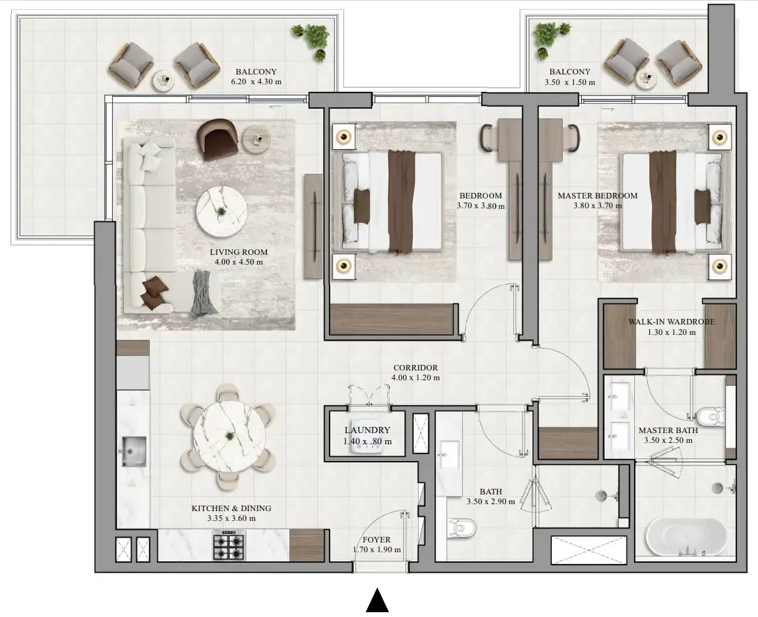 2 bedrooms floor plan