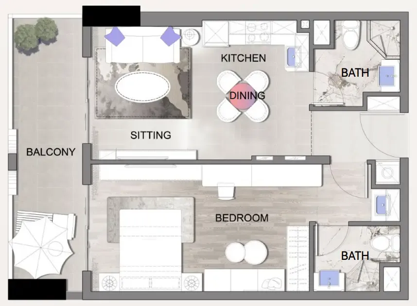 1 bedroom floor plan