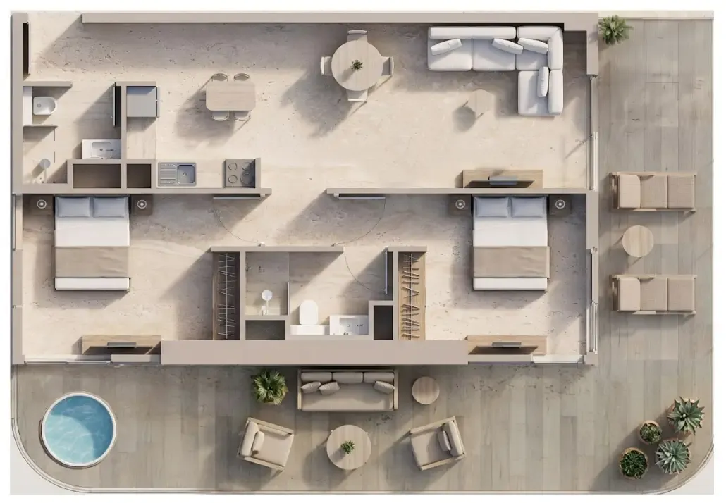 2 bedrooms floor plan