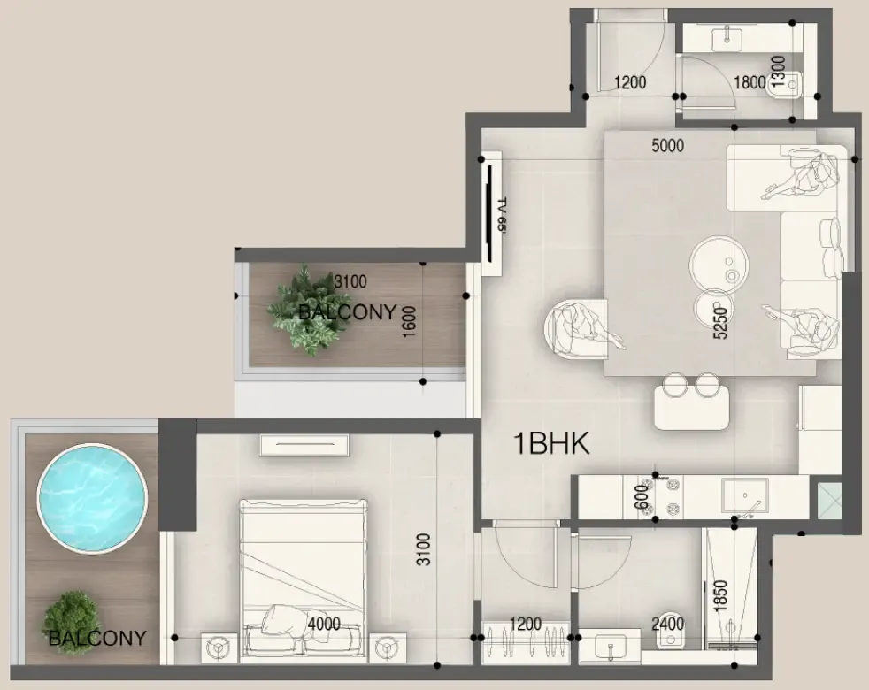 1 bedroom floor plan