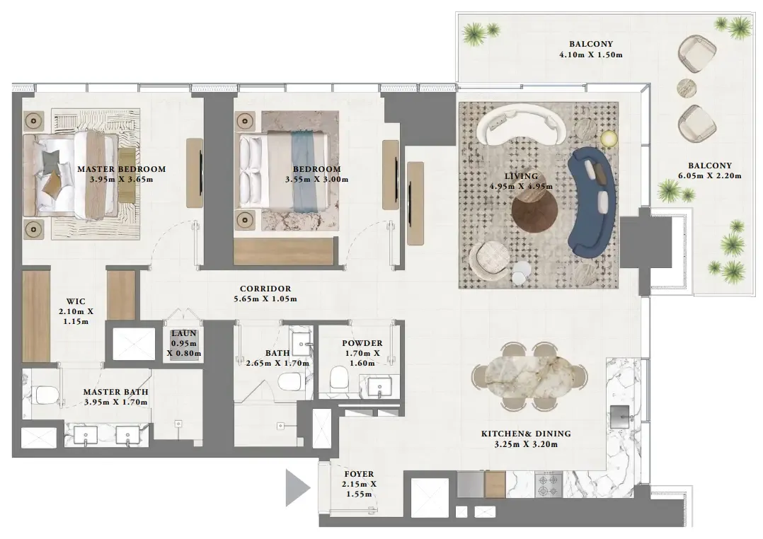 2 bedrooms floor plan