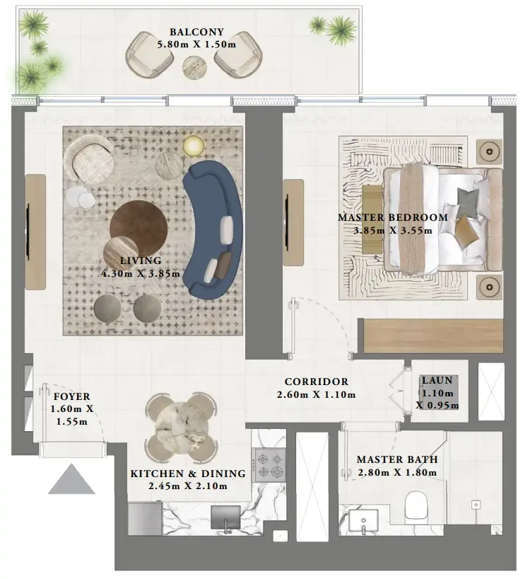 1 bedroom floor plan